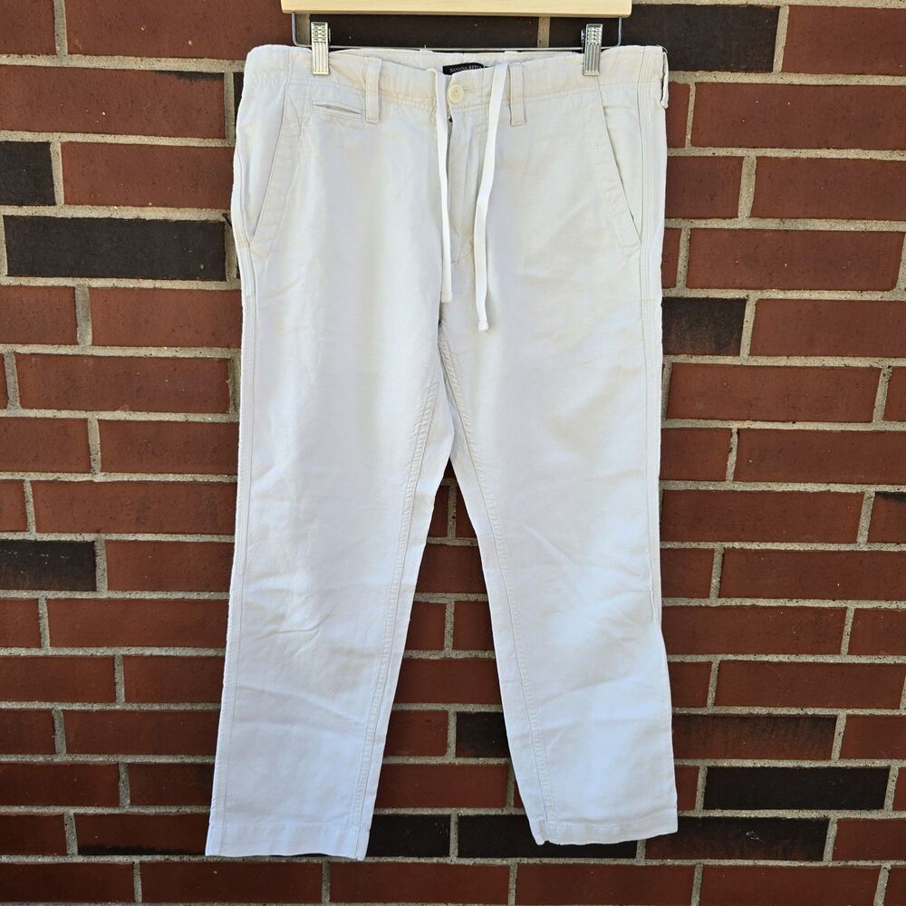 Banana Republic Mens Linen Cotton Pants Straight Fit 31 X 30 Drawstring Ivory